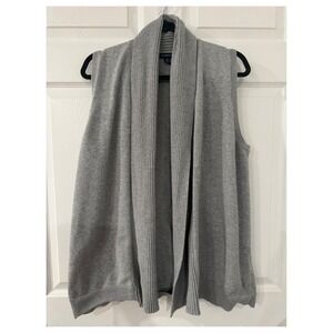 Lands End‎ Womens Plus Size 1X Grey Sleeveless Drape Neck Cardigan Vest Sweater